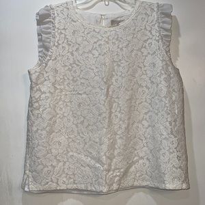Loft white lace ruffled shoulder blouse